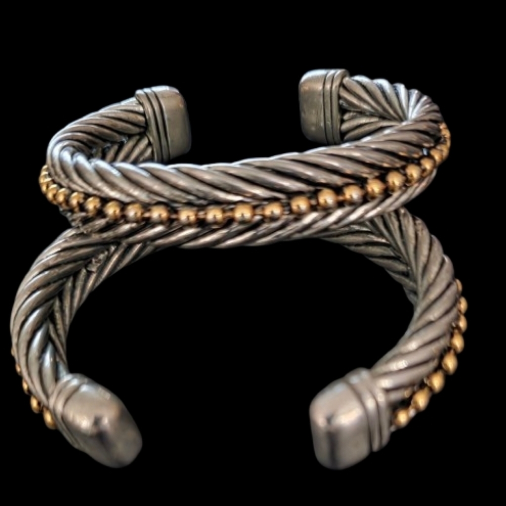 π£ Vintage Set Cable Cut Bold Silver/Gold Tone Cuff 1 Necklace & Bracelets x3 π - Picture 2 of 13